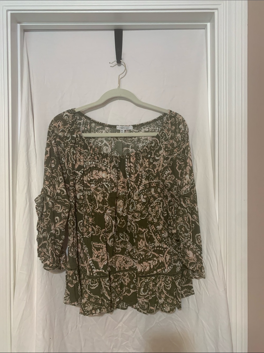 Fever Green/Pink Floral Poet's Blouse Size XL